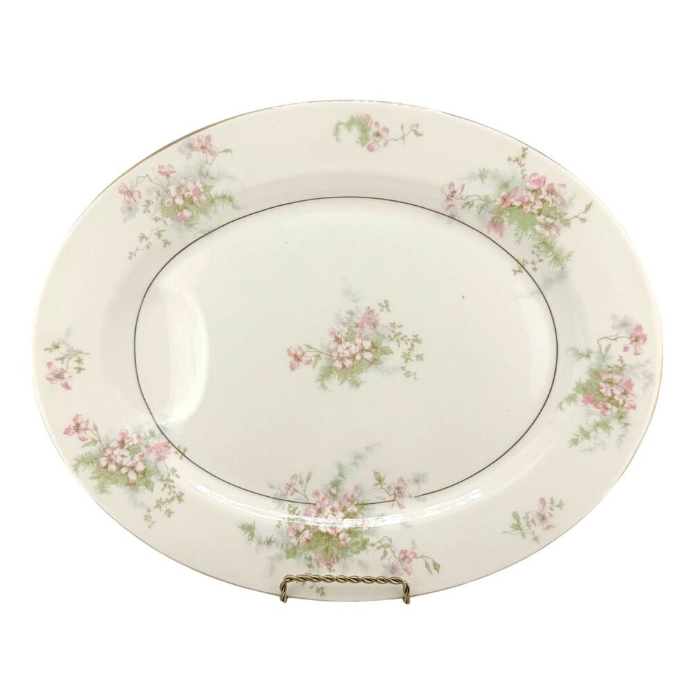 Theodore Haviland Apple Blossom Oval Serving Platter 1940s Fine Ivory Porcelain